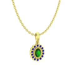 Rayiha Kolye - Yeşil kuvars ve lab safir 18 ayar altın kolye (40 cm altın rolo zincir) #1lcxb0t