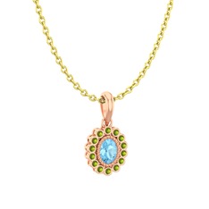 Rayiha Kolye - Akuamarin ve peridot 925 ayar rose altın kaplama gümüş kolye (40 cm altın rolo zincir) #1lxwnx5