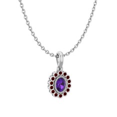 Rayiha Kolye - Ametist ve garnet 18 ayar beyaz altın kolye (40 cm beyaz altın rolo zincir) #1lxwqlq