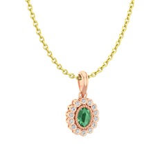 Rayiha Kolye - Kök zümrüt ve swarovski 925 ayar rose altın kaplama gümüş kolye (40 cm altın rolo zincir) #1m452om