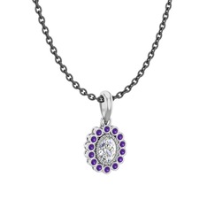 Rayiha Kolye - Swarovski ve ametist 14 ayar beyaz altın kolye (40 cm gümüş rolo zincir) #1m75trs