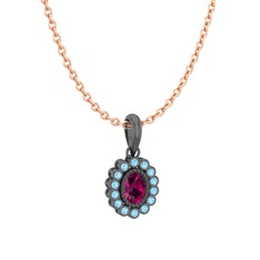 Rayiha Kolye - Rodolit garnet ve akuamarin 925 ayar siyah rodyum kaplama gümüş kolye (40 cm gümüş rolo zincir) #1mdlprs