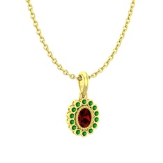 Rayiha Kolye - Garnet ve yeşil kuvars 925 ayar altın kaplama gümüş kolye (40 cm altın rolo zincir) #1mfgajz