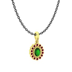 Yeşil kuvars ve rodolit garnet 18 ayar altın kolye (40 cm gümüş rolo zincir)