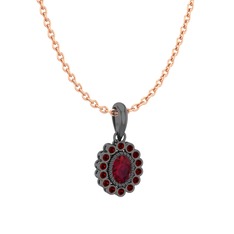 Rayiha Kolye - Kök yakut ve garnet 925 ayar siyah rodyum kaplama gümüş kolye (40 cm rose altın rolo zincir) #1mr4iec