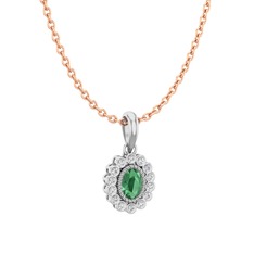 Rayiha Kolye - Kök zümrüt ve swarovski 925 ayar gümüş kolye (40 cm rose altın rolo zincir) #1mvayd8