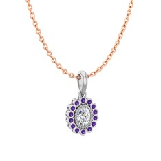 Swarovski ve ametist 8 ayar beyaz altın kolye (40 cm gümüş rolo zincir)