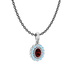 Garnet ve akuamarin 8 ayar beyaz altın kolye (40 cm gümüş rolo zincir)