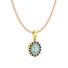 Rayiha Kolye - Akuamarin ve lab safir 8 ayar altın kolye (40 cm rose altın rolo zincir) #1nl9okw