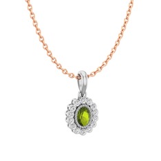 Rayiha Kolye - Peridot ve pırlanta 925 ayar gümüş kolye (0.154 karat, 40 cm gümüş rolo zincir) #1nqtdv0
