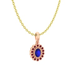 Rayiha Kolye - Lab safir ve kök yakut 925 ayar rose altın kaplama gümüş kolye (40 cm altın rolo zincir) #1ogxsuy