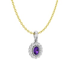 Rayiha Kolye - Ametist ve swarovski 14 ayar beyaz altın kolye (40 cm altın rolo zincir) #1oi840i