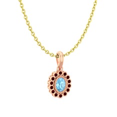 Rayiha Kolye - Akuamarin ve garnet 8 ayar rose altın kolye (40 cm altın rolo zincir) #1oqa10b