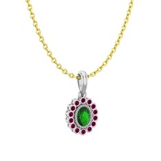 Rayiha Kolye - Yeşil kuvars ve rodolit garnet 18 ayar beyaz altın kolye (40 cm altın rolo zincir) #1osnxmr