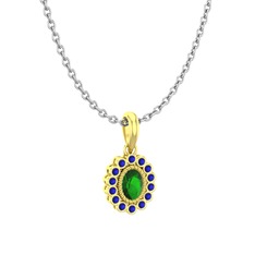 Rayiha Kolye - Yeşil kuvars ve lab safir 925 ayar altın kaplama gümüş kolye (40 cm beyaz altın rolo zincir) #1p134ak