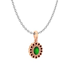 Rayiha Kolye - Yeşil kuvars ve garnet 8 ayar rose altın kolye (40 cm beyaz altın rolo zincir) #1p16rvd