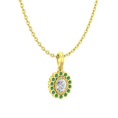 Swarovski ve kök zümrüt 14 ayar altın kolye (40 cm altın rolo zincir)