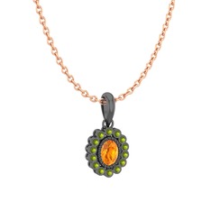 Rayiha Kolye - Sitrin ve peridot 925 ayar siyah rodyum kaplama gümüş kolye (40 cm gümüş rolo zincir) #1p74gjm
