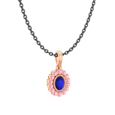 Lab safir ve pembe kuvars 18 ayar rose altın kolye (40 cm gümüş rolo zincir)