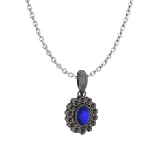 Rayiha Kolye - Lab safir ve dumanlı kuvars 925 ayar siyah rodyum kaplama gümüş kolye (40 cm beyaz altın rolo zincir) #1ped45h