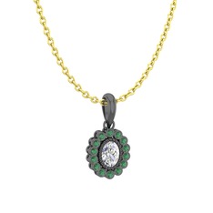Swarovski ve kök zümrüt 925 ayar siyah rodyum kaplama gümüş kolye (40 cm gümüş rolo zincir)