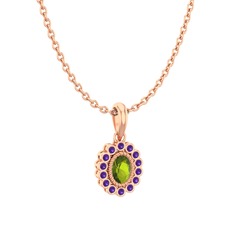Rayiha Kolye - Peridot ve ametist 18 ayar rose altın kolye (40 cm rose altın rolo zincir) #1pv2hxa