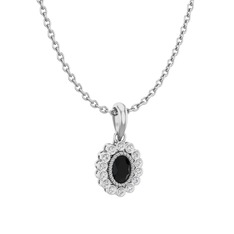 Rayiha Kolye - Siyah zirkon ve swarovski 8 ayar beyaz altın kolye (40 cm beyaz altın rolo zincir) #1pwisvy