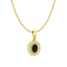 Rayiha Kolye - Siyah zirkon ve swarovski 8 ayar altın kolye (40 cm altın rolo zincir) #1q0m3tk
