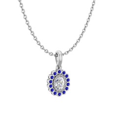 Rayiha Kolye - Swarovski ve lab safir 14 ayar beyaz altın kolye (40 cm beyaz altın rolo zincir) #1q58xmp