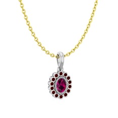 Rodolit garnet ve garnet 8 ayar beyaz altın kolye (40 cm altın rolo zincir)