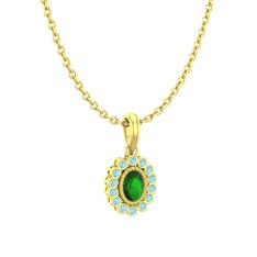 Rayiha Kolye - Yeşil kuvars ve akuamarin 14 ayar altın kolye (40 cm altın rolo zincir) #1qmr9an