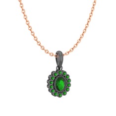 Rayiha Kolye - Yeşil kuvars 925 ayar siyah rodyum kaplama gümüş kolye (40 cm rose altın rolo zincir) #1qp6xjg