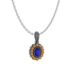 Lab safir ve sitrin 925 ayar siyah rodyum kaplama gümüş kolye (40 cm gümüş rolo zincir)