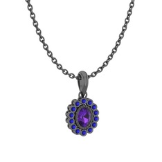 Rayiha Kolye - Ametist ve lab safir 925 ayar siyah rodyum kaplama gümüş kolye (40 cm gümüş rolo zincir) #1r7mav8