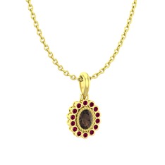 Dumanlı kuvars ve rodolit garnet 8 ayar altın kolye (40 cm altın rolo zincir)
