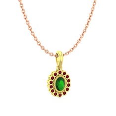 Rayiha Kolye - Yeşil kuvars ve kök yakut 925 ayar altın kaplama gümüş kolye (40 cm rose altın rolo zincir) #1rersm7