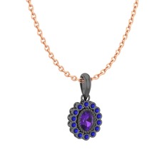 Rayiha Kolye - Ametist ve lab safir 925 ayar siyah rodyum kaplama gümüş kolye (40 cm rose altın rolo zincir) #1rgs2hp