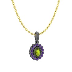 Rayiha Kolye - Peridot ve ametist 925 ayar siyah rodyum kaplama gümüş kolye (40 cm altın rolo zincir) #1ro7tox