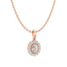 Rayiha Kolye - Swarovski ve akuamarin 8 ayar rose altın kolye (40 cm rose altın rolo zincir) #1s74u6x