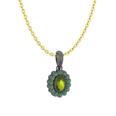 Rayiha Kolye - Peridot ve kök zümrüt 925 ayar siyah rodyum kaplama gümüş kolye (40 cm altın rolo zincir) #1s9tzcm