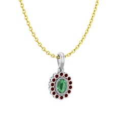Rayiha Kolye - Kök zümrüt ve garnet 14 ayar beyaz altın kolye (40 cm altın rolo zincir) #1sihaqt