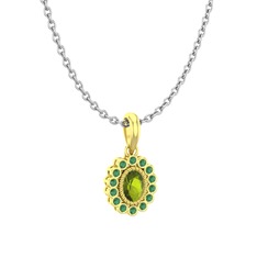 Peridot ve kök zümrüt 8 ayar altın kolye (40 cm beyaz altın rolo zincir)