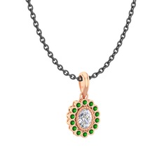 Swarovski ve yeşil kuvars 8 ayar rose altın kolye (40 cm gümüş rolo zincir)