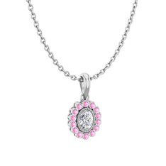 Rayiha Kolye - Swarovski ve pembe kuvars 18 ayar beyaz altın kolye (40 cm beyaz altın rolo zincir) #1tk09rt