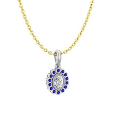 Rayiha Kolye - Swarovski ve lab safir 18 ayar beyaz altın kolye (40 cm altın rolo zincir) #1tlzfp9