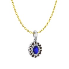 Lab safir ve dumanlı kuvars 925 ayar gümüş kolye (40 cm altın rolo zincir)