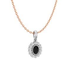 Rayiha Kolye - Siyah zirkon ve beyaz zirkon 14 ayar beyaz altın kolye (40 cm rose altın rolo zincir) #1uykovq
