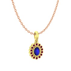 Lab safir ve rodolit garnet 925 ayar altın kaplama gümüş kolye (40 cm rose altın rolo zincir)