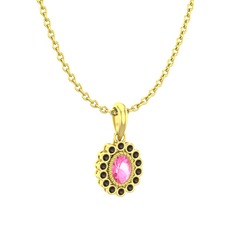 Pembe kuvars ve dumanlı kuvars 18 ayar altın kolye (40 cm altın rolo zincir)