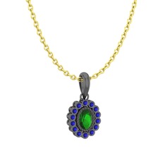Rayiha Kolye - Yeşil kuvars ve lab safir 925 ayar siyah rodyum kaplama gümüş kolye (40 cm altın rolo zincir) #1vo20lk
